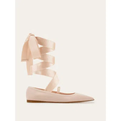 Ferragamo Carice Satin-trimmed Leather Ballet Flats In Pink