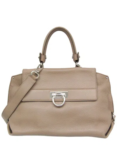 Pre-owned Ferragamo Pink Beige Leather Shoulder Bag (authentic Pre-loved)