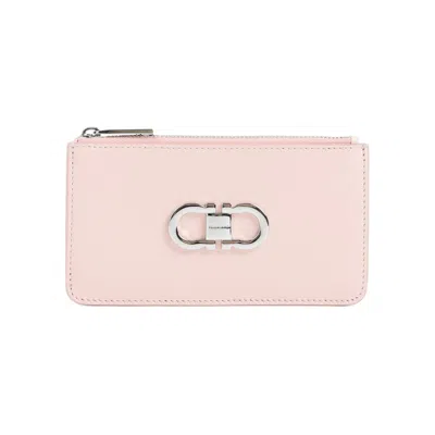 Ferragamo Pink Calf Leather Card Case In Neutrals