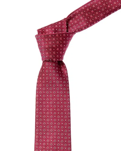 Ferragamo Pink Gancini Silk Tie In Burgundy