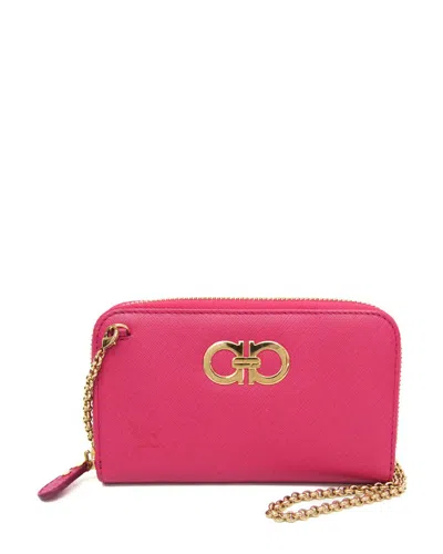 Pre-owned Ferragamo Pink Leather Chain/shoulder Wallet (authentic Pre-loved)