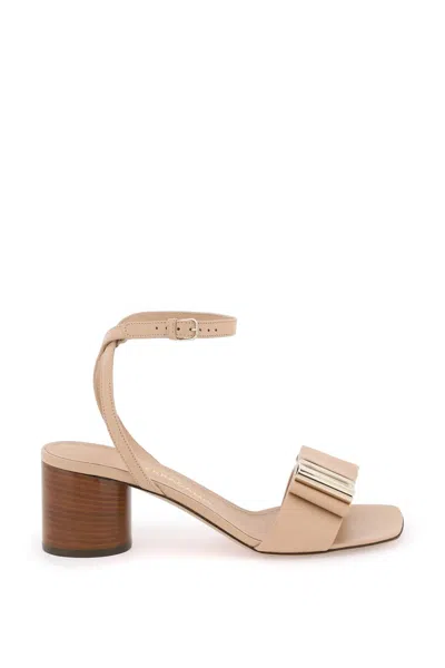 Ferragamo Pink Leather Double Bow Sandals For Women