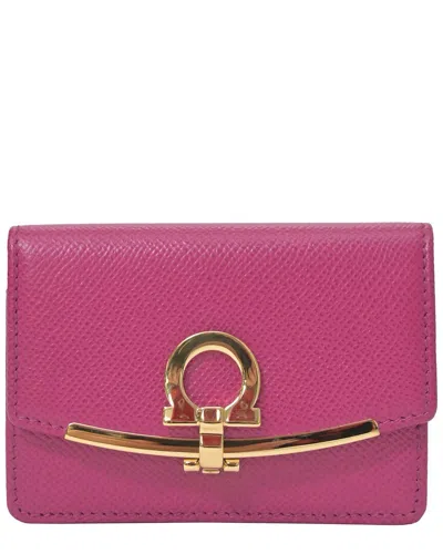 Ferragamo Pink Leather Gancini-plaque Purse (authentic Pre-loved) In Brown