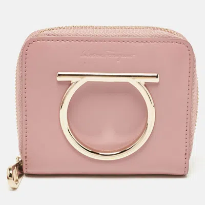 Pre-owned Ferragamo Pink Leather Gancio Zip Compact Wallet