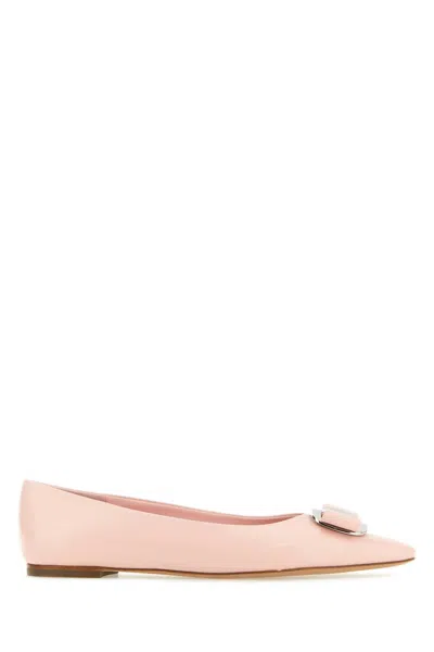 Ferragamo Pink Leather New Vara Ballerinas