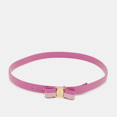 Pre-owned Ferragamo Pink Leather Vara Bow Belt 80 Cm