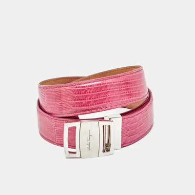 Pre-owned Ferragamo Pink Lizard Leather Adjustable Buckle Belt 105cm