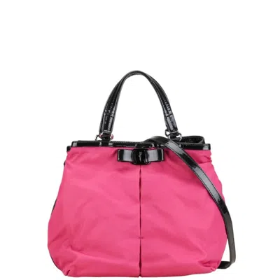 Pre-owned Ferragamo Pink Nylon Leather Handbag Shoulder Bag () In Multi