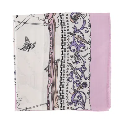 Ferragamo Pink Patterned Silk-wool Blend Scarf In Multi