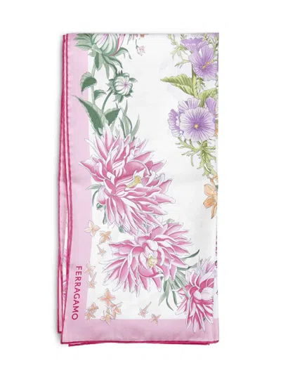 Ferragamo Pink Primavera-print Silk Scarf In Metallic