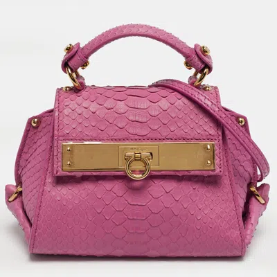 Pre-owned Ferragamo Pink Python Mini Sofia Top Handle Bag