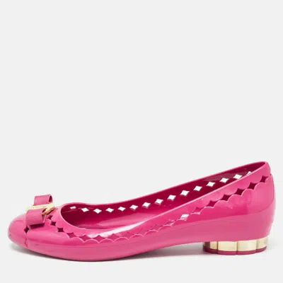 Pre-owned Ferragamo Pink Rubber Vara Ballet Flats Size 39.5