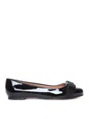 Ferragamo Varina Bow-embellished Patent-leather Ballet Flats In Black
