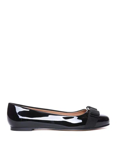 Ferragamo Pink Varina Ballets With Bow In Black