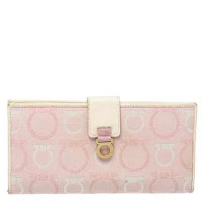 Ferragamo Pink/cream Gancini Canvas And Leather Wallet