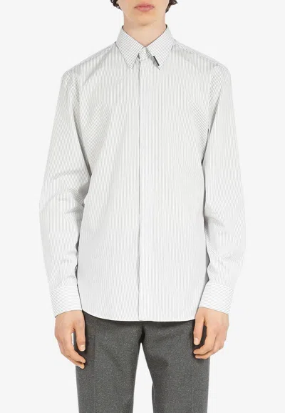 Ferragamo Pinstripe Long-sleeved Shirt In White