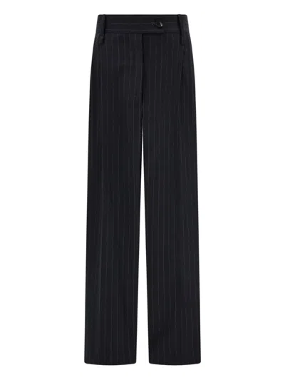 Ferragamo Pinstripe Pleated Trousers In Black