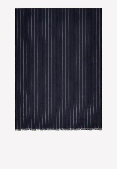 Ferragamo Pinstriped Cashmere Scarf In Navy