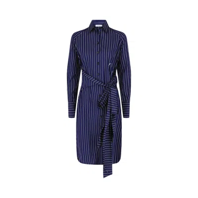 Pre-owned Ferragamo Pinstriped Shirt Dress 'navy Blue' | Women's Size 40