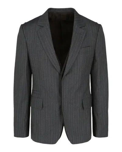 Ferragamo Pinstriped Wool Blazer In Gray
