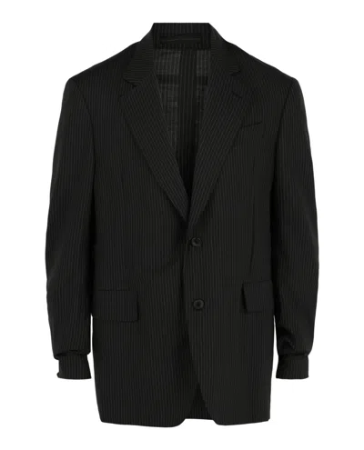 Ferragamo Pinstriped Wool Blazer In Black