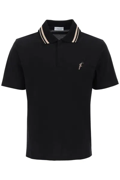 Ferragamo Pique Polo Shirt With Knit Collar. In Black