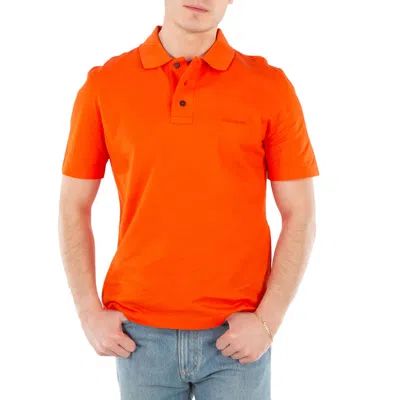 Ferragamo Pique Weave Cotton Polo Shirt In Orange