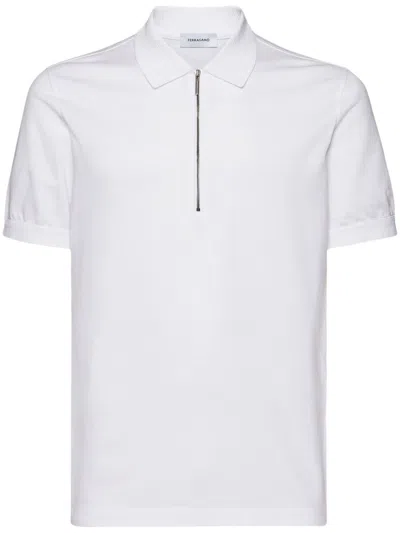 Ferragamo Cotton Polo Shirt With Embroidered Logo In White