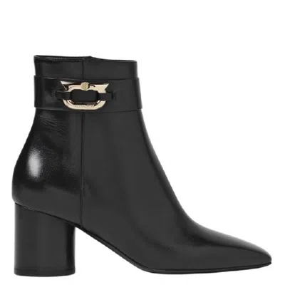 Ferragamo Placida Gancini Ornament Anke Boots In Black