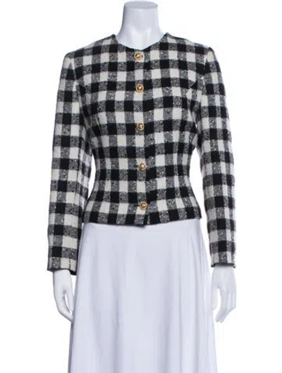 Pre-owned Ferragamo Plaid Print Blazer In Black