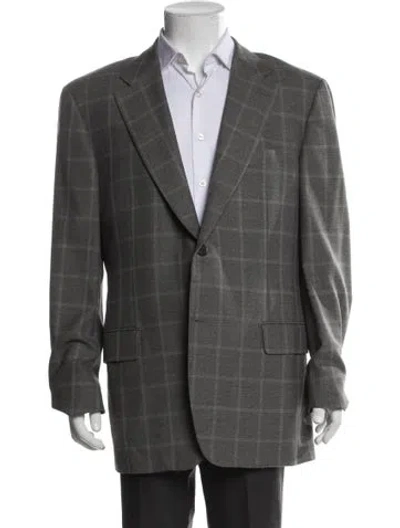 Pre-owned Ferragamo Plaid Print Blazer In Gray