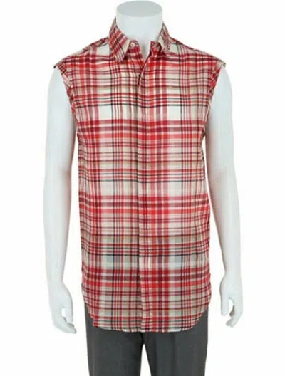 Pre-owned Ferragamo Plaid Print Button-up Top W/ Tags In Red
