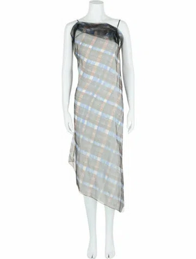 Pre-owned Ferragamo Plaid Print Casual Dress W/ Tags In Blue