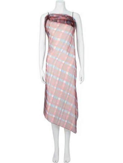 Pre-owned Ferragamo Plaid Print Casual Dress W/ Tags In Red