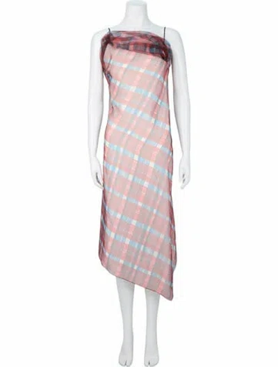 Pre-owned Ferragamo Plaid Print Casual Dress W/ Tags In Red