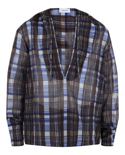 FERRAGAMO PLAID PRINT HOODED SHIRT