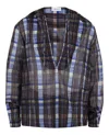 Ferragamo Plaid Print Hooded Shirt With Front Tie And Slit Sides In Multi