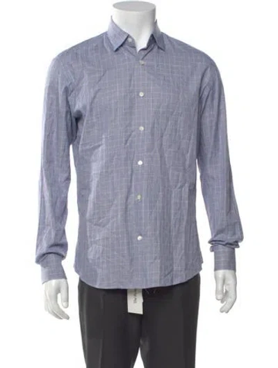Pre-owned Ferragamo Plaid Print Long Sleeve Dress Shirt In Blue