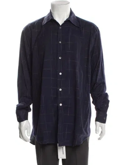 Pre-owned Ferragamo Plaid Print Long Sleeve Shirt In Blue