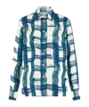 Ferragamo Brushstroke Check Button Down Silk Blouse In White
