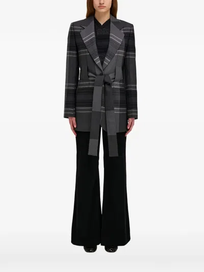 Ferragamo Plaid-pattern Belted Jacket In Animal Print