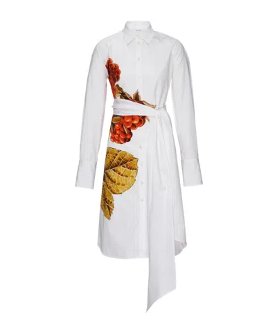 Ferragamo Botanical-print Cotton Shirtdress In White