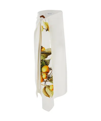 Ferragamo Plant Printed Asymmetrical Skirt In White