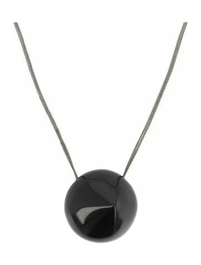 Pre-owned Ferragamo Plastic & Brass Pendant Necklace, 26" In Black
