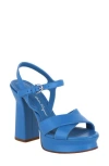 Ferragamo Platform Ankle Strap Leather Sandal In Blue