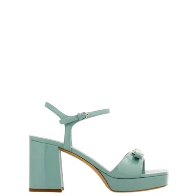 Ferragamo Platform Sandal With Mini Bow In Green