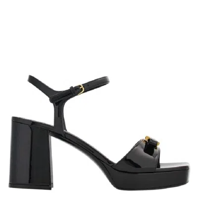 Ferragamo Platform Sandal With Mini Bow In Black