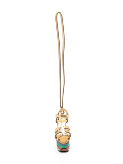 Ferragamo Platform Shoe Leather Keychain In 金色