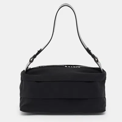 Pre-owned Ferragamo Pleated Black Fabric And Patent Leather Shoulder Bag