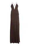 Ferragamo Pleated Drop-waist Crepe Maxi Dress In Brown